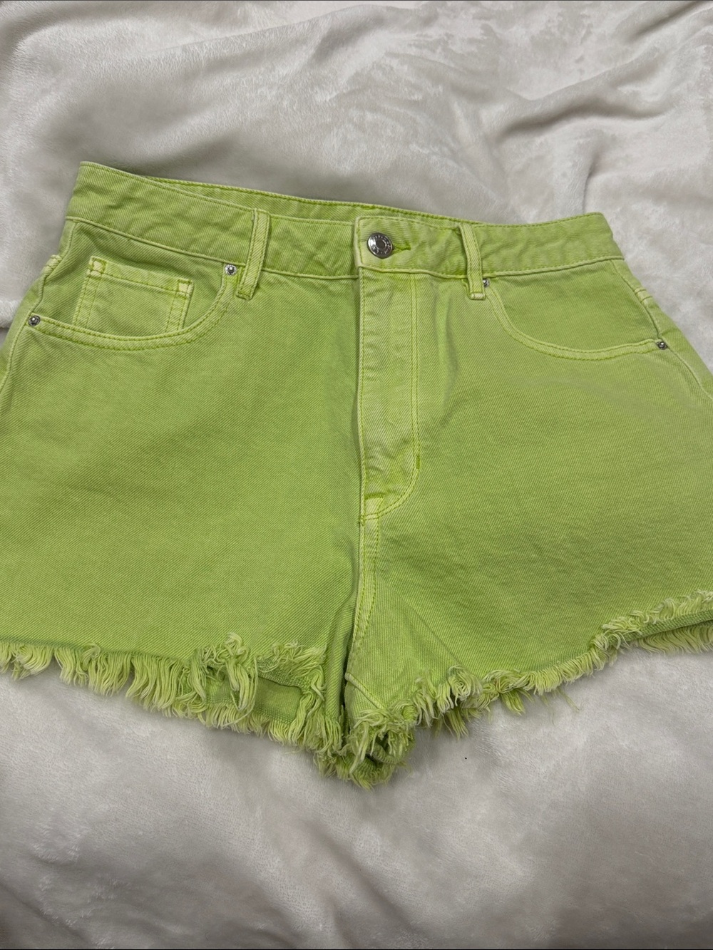PacSun Neon Lime High-Rise Distressed Denim Shorts